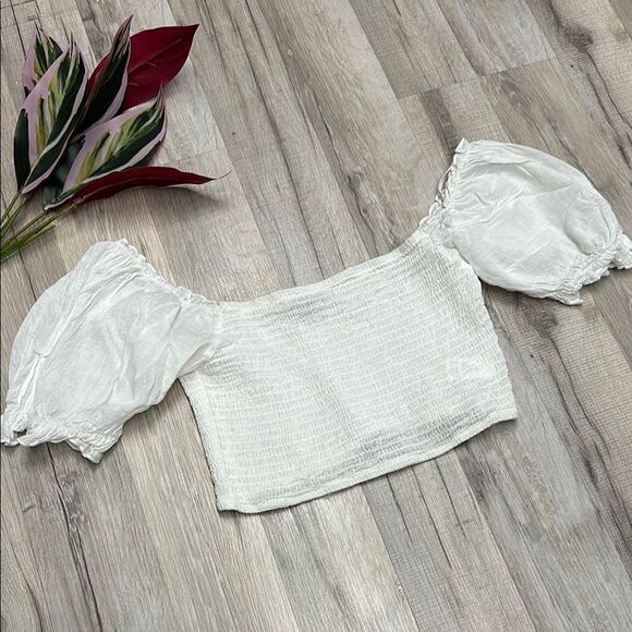 White Off-Shoulder Smocked Top - Picture 1 of 1